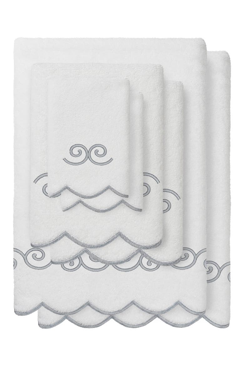 6-Piece Symmetra Embroidered Turkish Cotton Towel Set, Main, color, WHITE/ GRAY