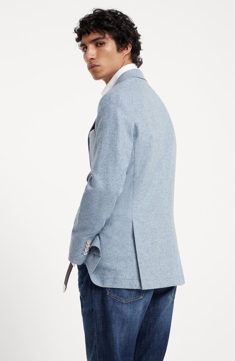 Brunello Cucinelli Flecked wool, silk and cashmere comfort chevron deconstructed blazer, Alternate, color, 