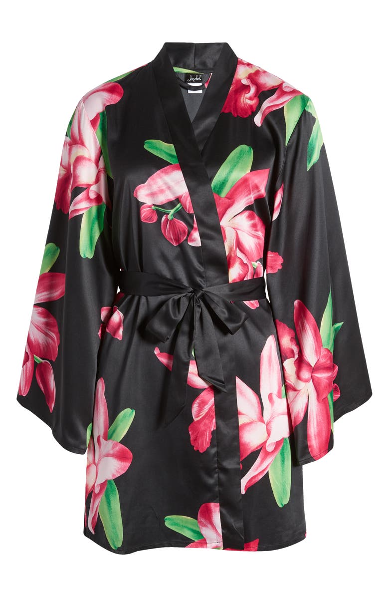Felina Adrienne Print Short Satin Robe, Alternate, color, 