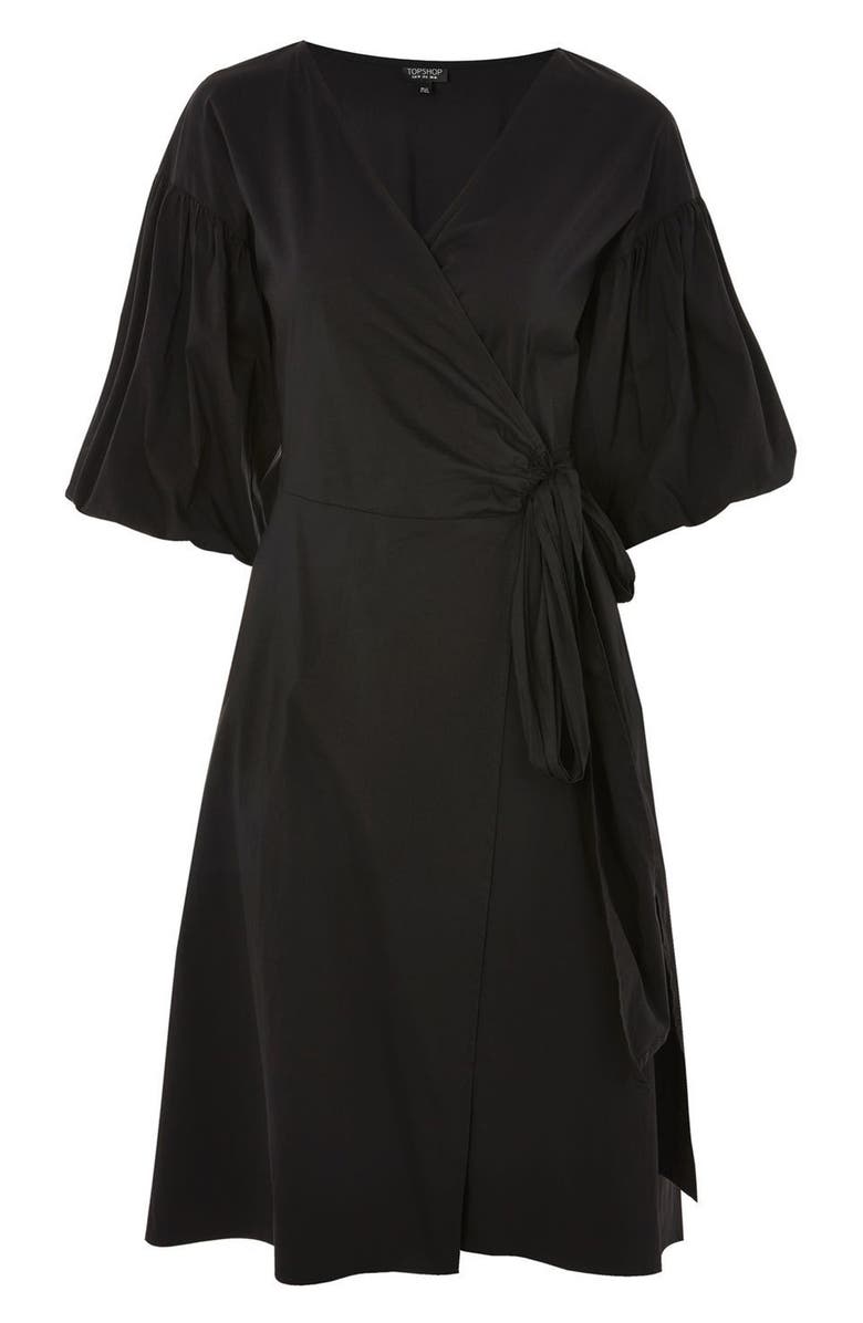 Topshop Balloon Sleeve Wrap Dress, Alternate, color, 
