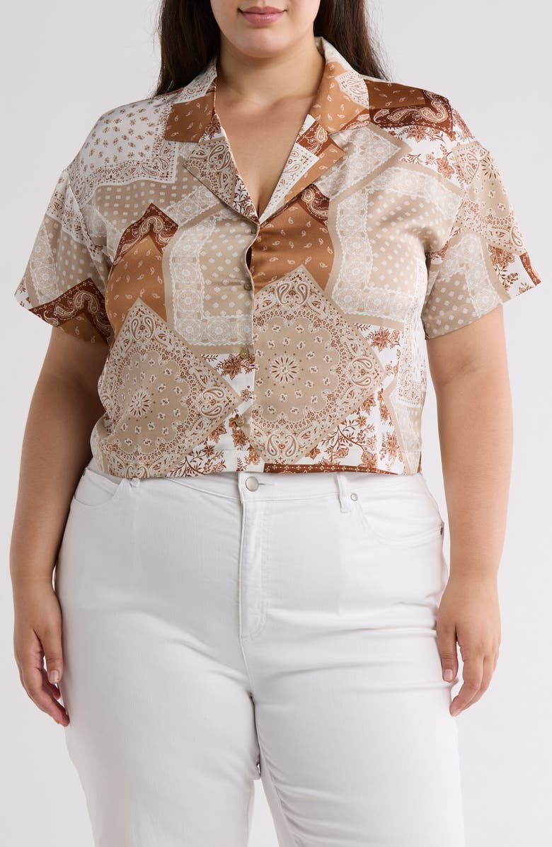 Pleione Patchwork Print Camp Shirt, Main, color, 