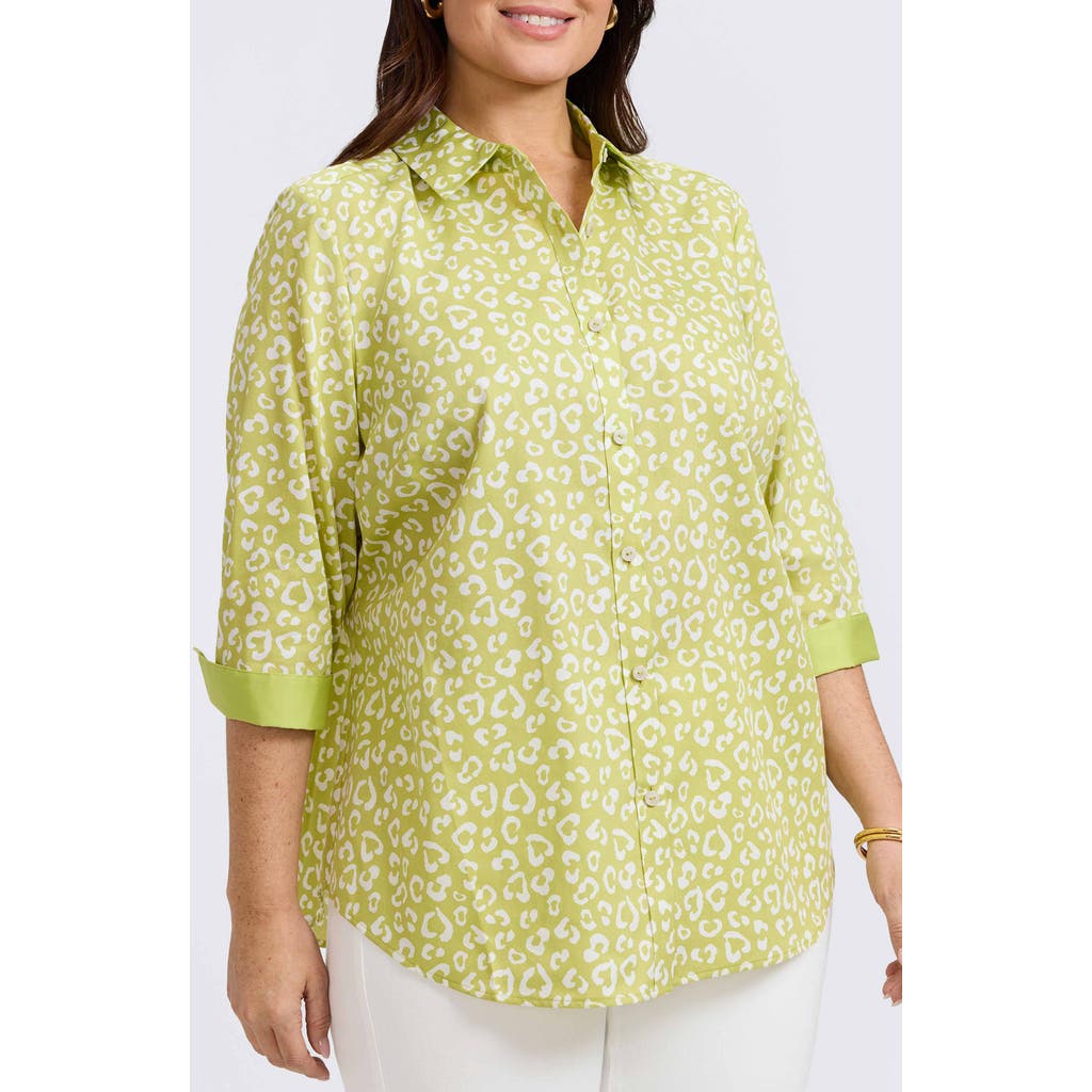 FOXCROFT FOXCROFT MARGIE LEOPARD PRINT THREE-QUARTER SLEEVE COTTON BUTTON-UP SHIRT