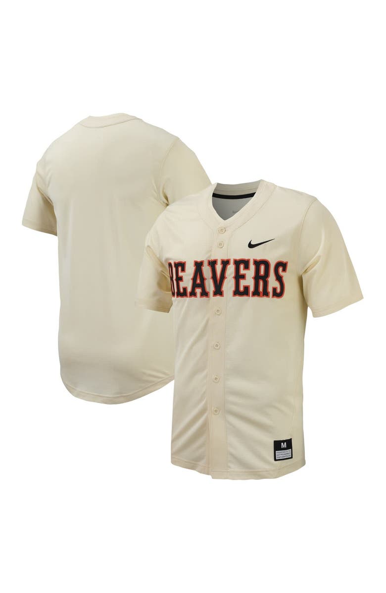 Nike Men's Nike Cream Oregon State Beavers Replica Full-Button Baseball Jersey, Main, color,