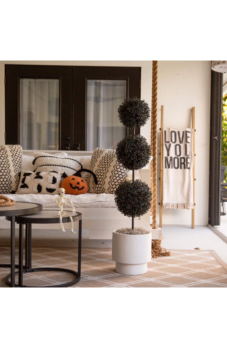 NEARLY NATURAL 4-ft UV Resistant Artificial Halloween Black Triple Ball Boxwood Topiary, Alternate, color, Black