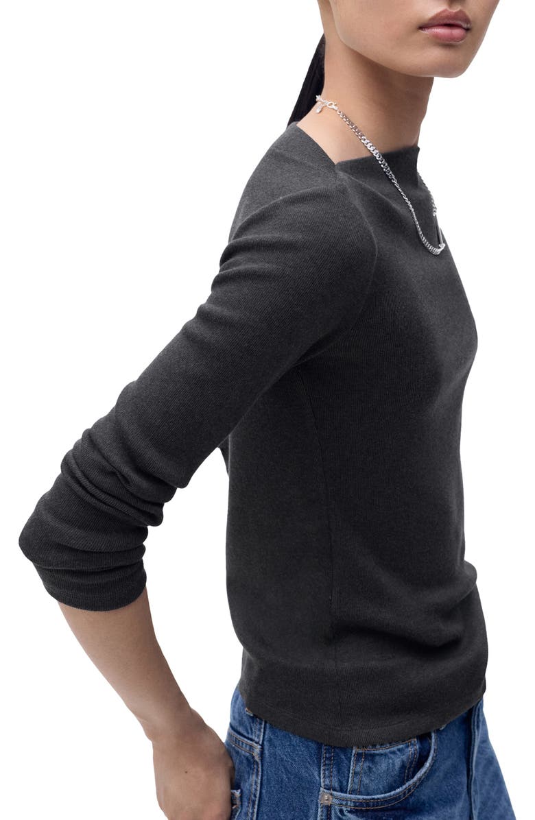 MANGO Boat Neck Long Sleeve T-Shirt, Alternate, color, Charcoal