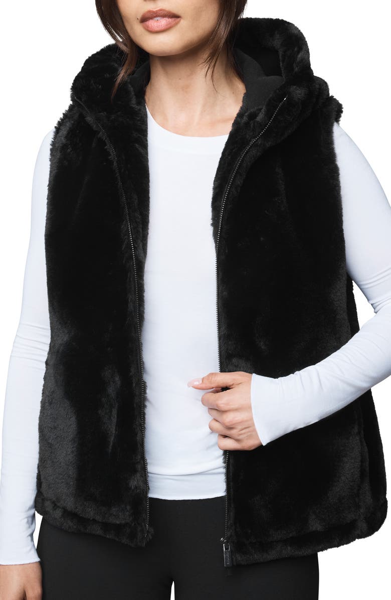 Splendid Lucia Hooded Faux Fur Vest, Alternate, color, Black