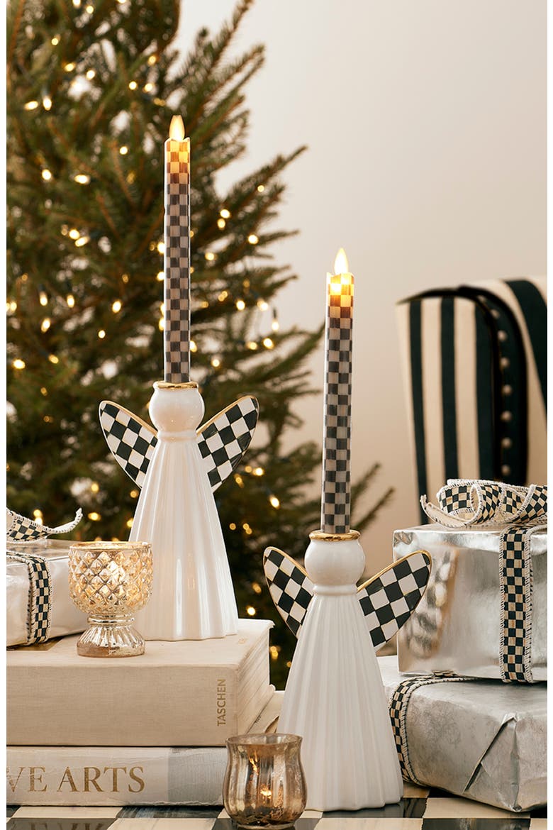 Set of 2 Courtly Check Flameless Dinner Candles, Alternate, color, BLACK/ WHITE