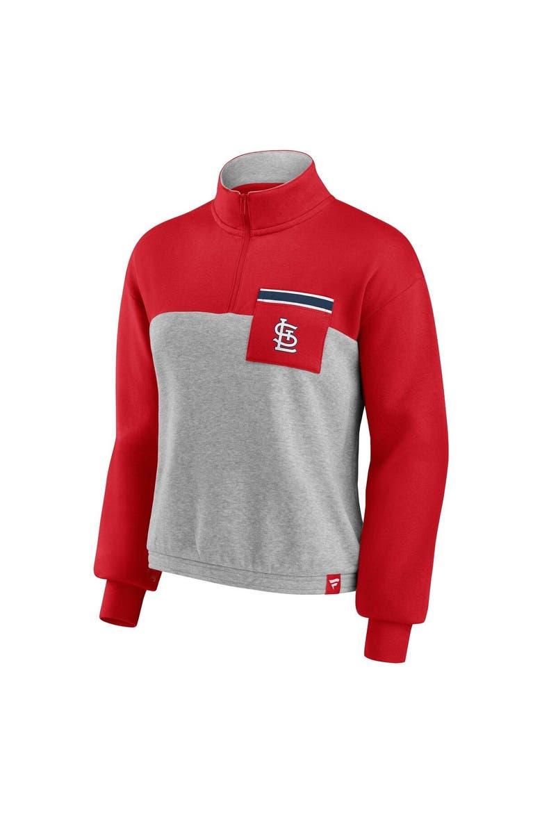 Women's Fanatics Branded Red/Heather Gray St. Louis Cardinals Iconic Cinch Waist Quarter-Zip Top, Alternate, color, Red