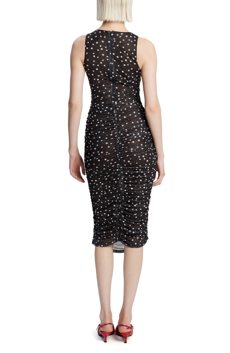 Bardot Felicia Polka Dot Ruched Mesh Midi Dress, Alternate, color,