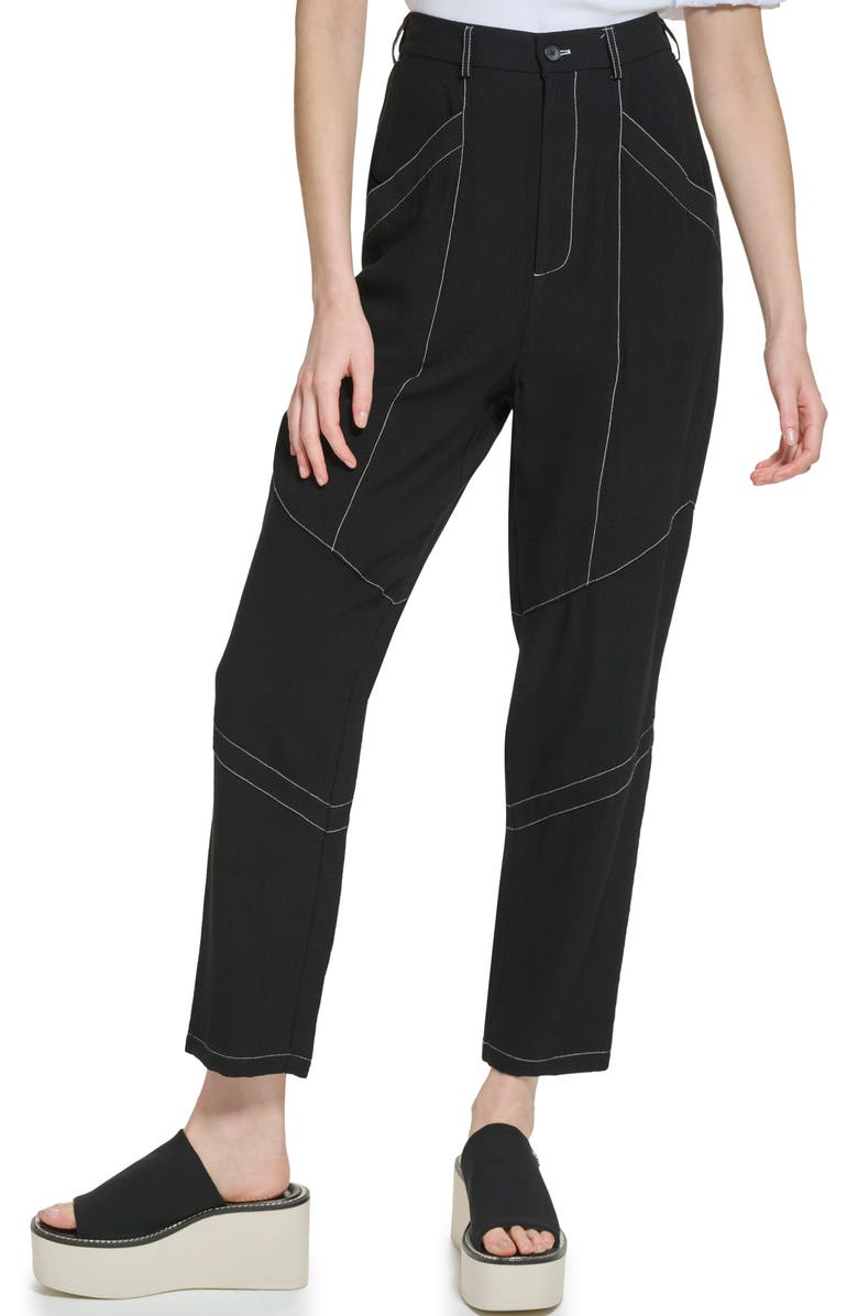 DKNY Contrast Stitch Ankle Straight Leg Trousers, Main, color,