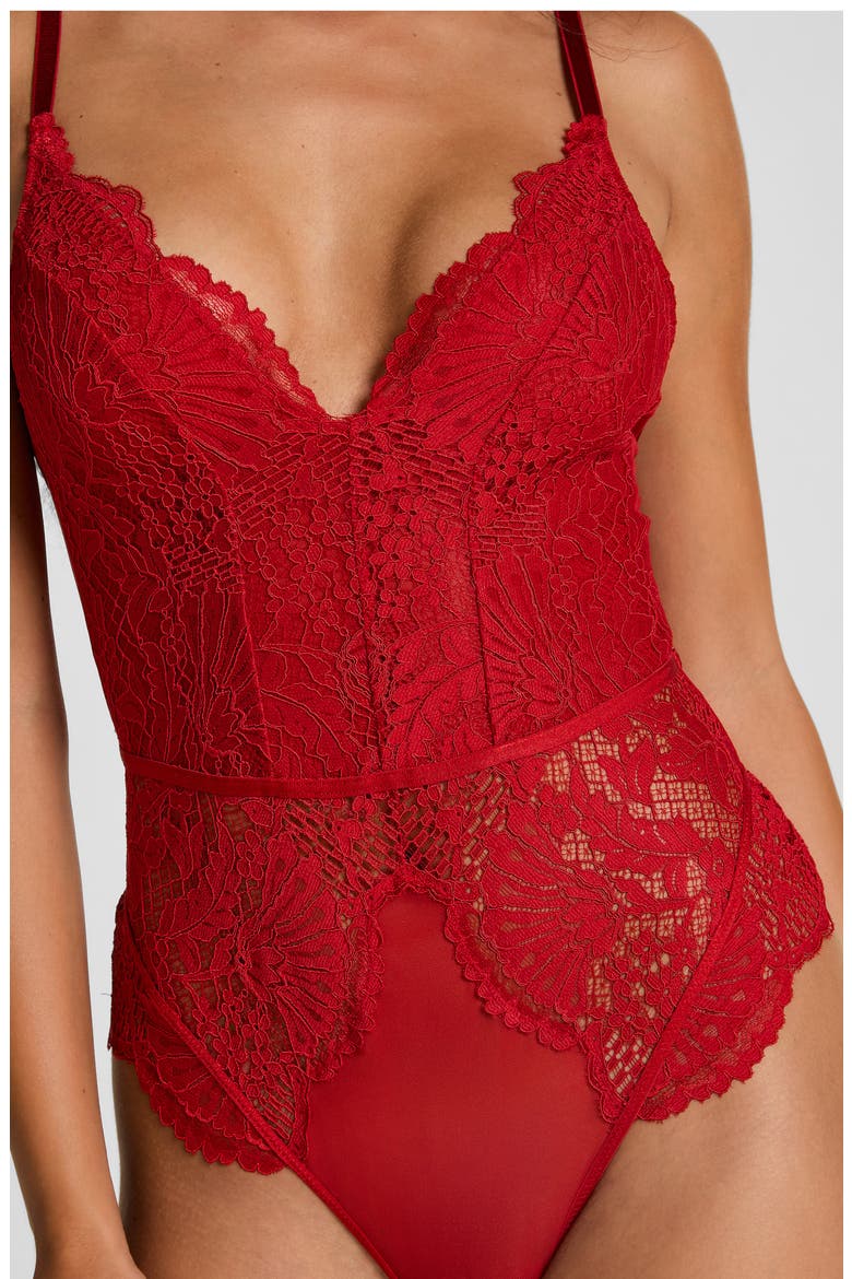 Whitney Lace & Mesh Bodysuit, Alternate, color, CHILI PEPPER