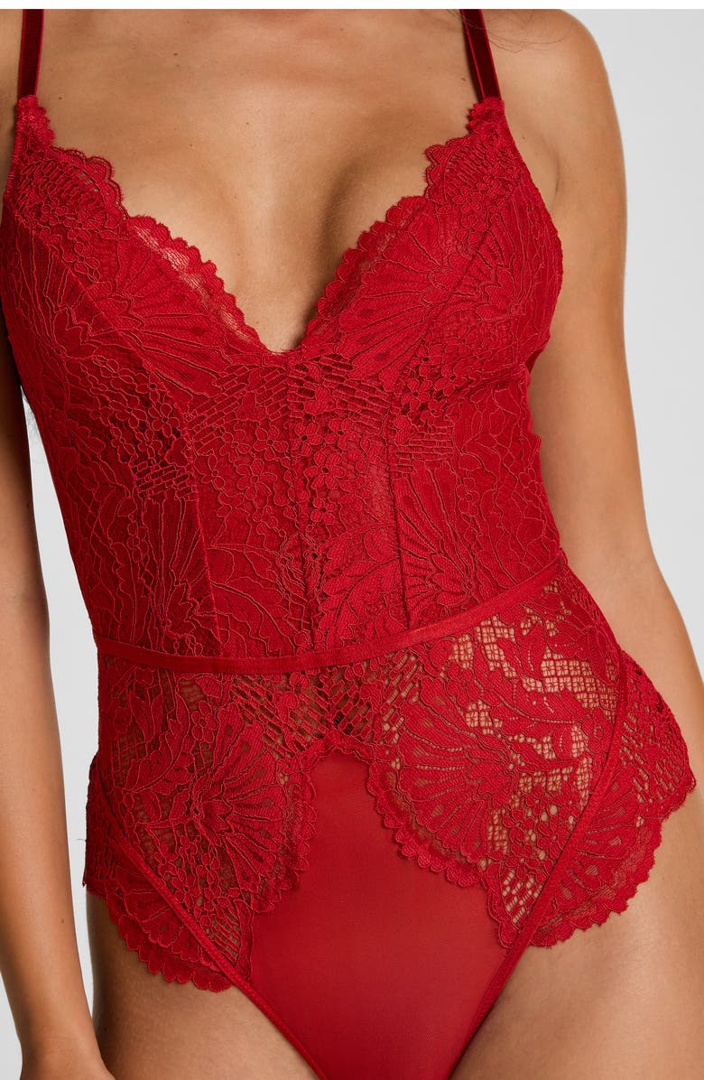 Hunkemöller Whitney Lace & Mesh Bodysuit, Alternate, color, Chili Pepper
