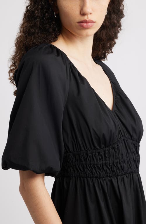 Nordstrom Puff Sleeve Cotton Poplin Dress In Black