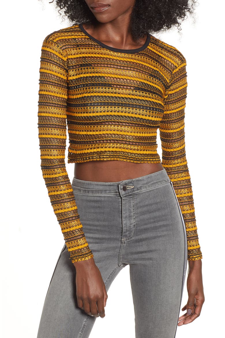 Stripe Lace Crop Top, Main, color, YELLOW MULTI