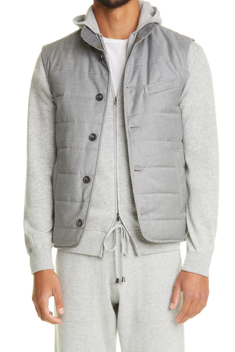 Virgin Wool & Silk Vest, Main, color, GREY