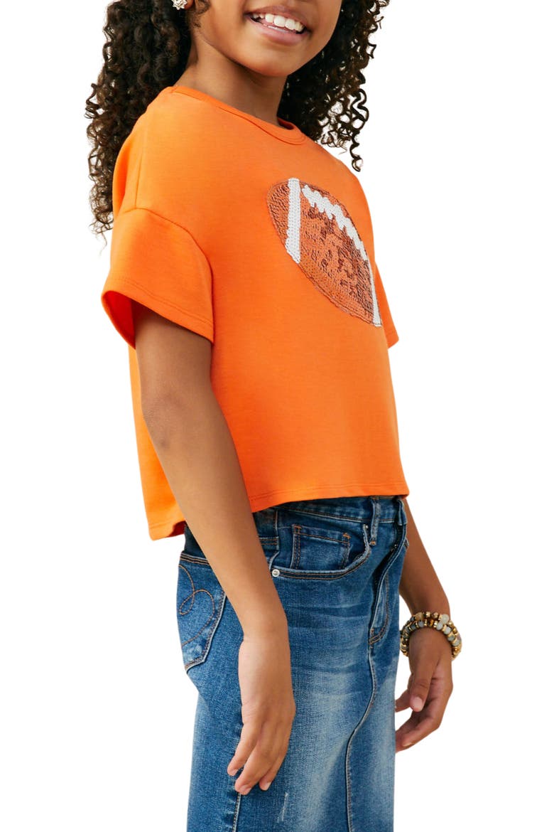 Kids' Gameday Football Sequin Graphic Tee, Alternate, color, ORANGE