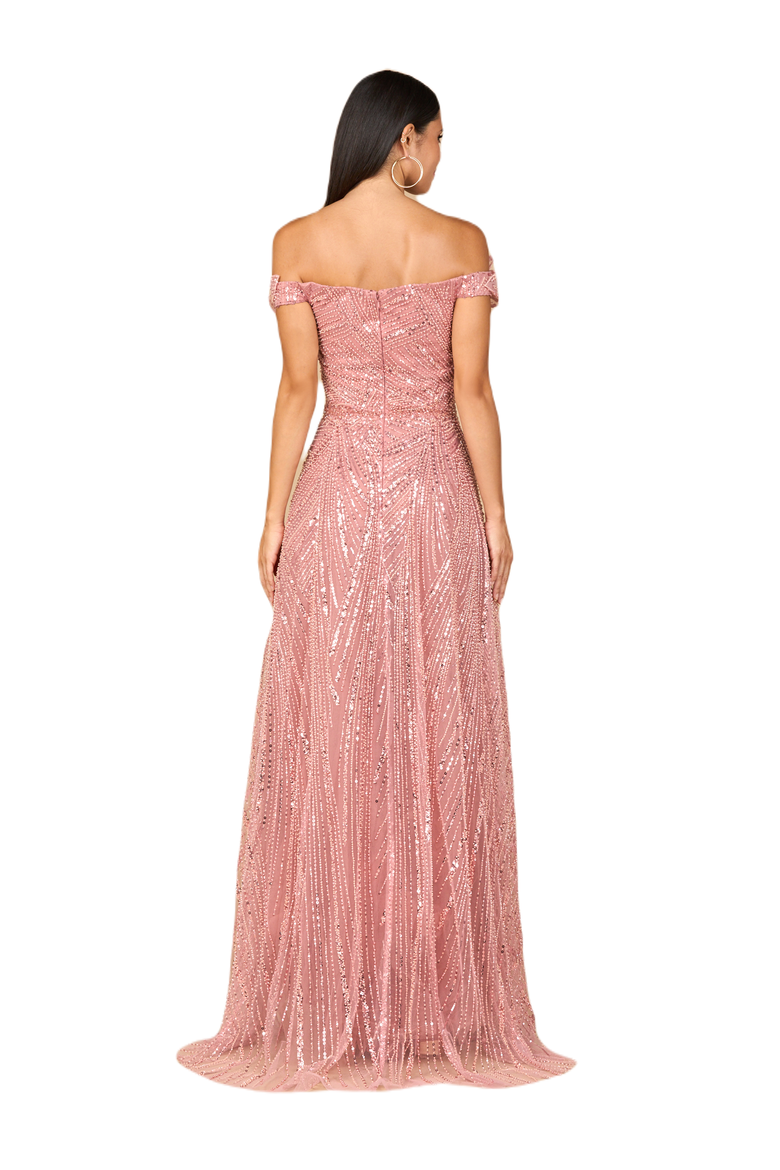 Off Shoulder Beaded Ballgown, Alternate, color, Dusty Rose