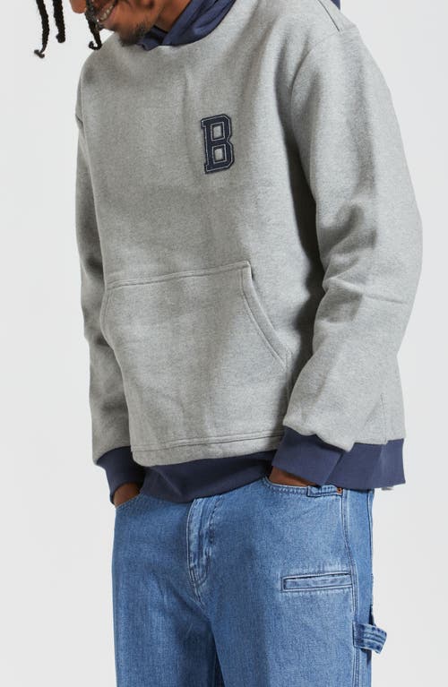 Brixton Retro Heavyweight Hoodie in Heather Grey/Washed Navy 