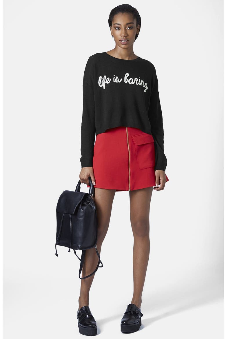 'Life is Boring' Sweater, Alternate, color, BLACK