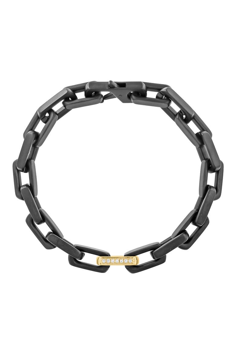 Mixed Metal Diamond Accent Link Chain Bracelet, Main, color, BLACK