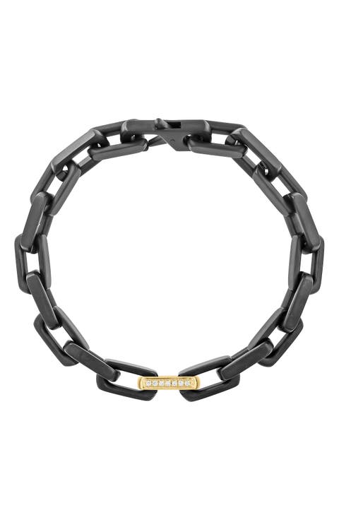 Mixed Metal Diamond Accent Link Chain Bracelet