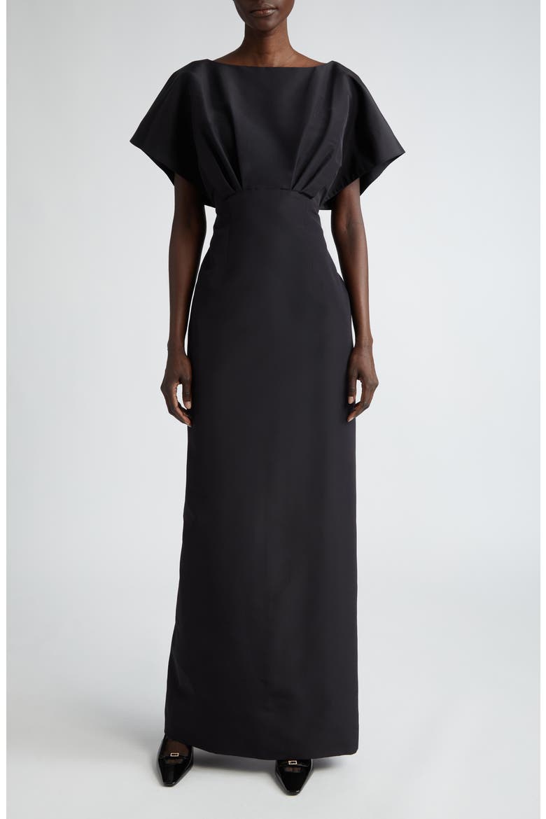 Fan Bodice Silk Faille Column Gown, Main, color, BLACK