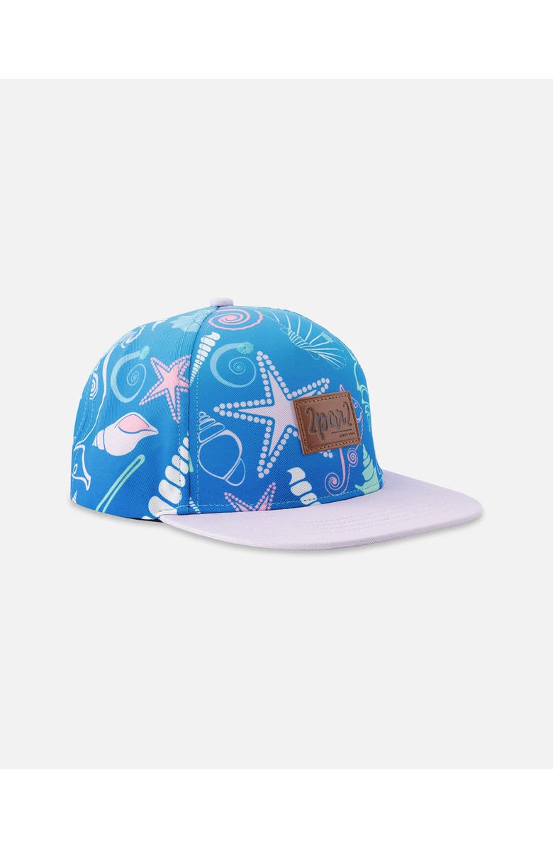 Deux par Deux Flat Brim Shell Print Cap, Main, color, Blue Seashell Print