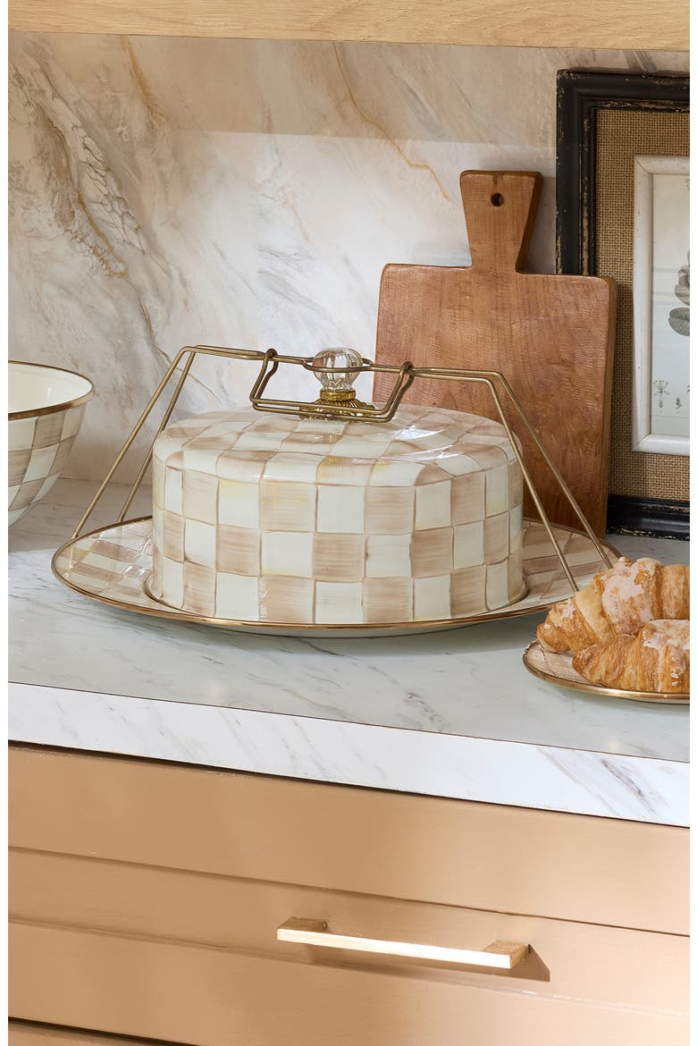 Mocha Check Enameled Steel Cake Carrier, Alternate, color, MOCHA