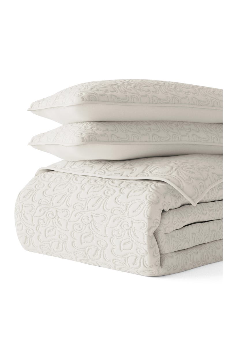 All Season Floral Stitch 3-Piece Down Alternative Quilt Set, Alternate, color, NATURAL