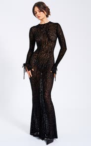 Miss Circle Waylyn Backless Velvet Mesh Maxi Gown