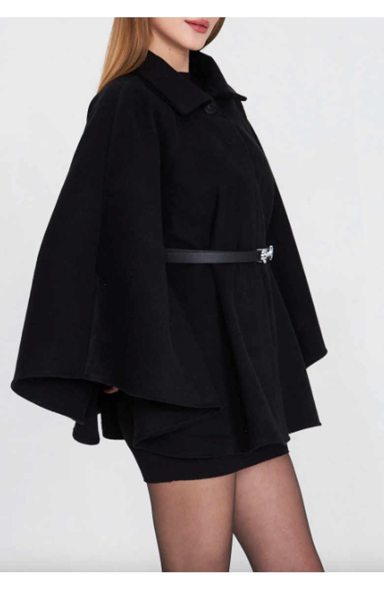 Forever & Always Shoes Belted Knit Poncho Coat, Alternate, color, Black