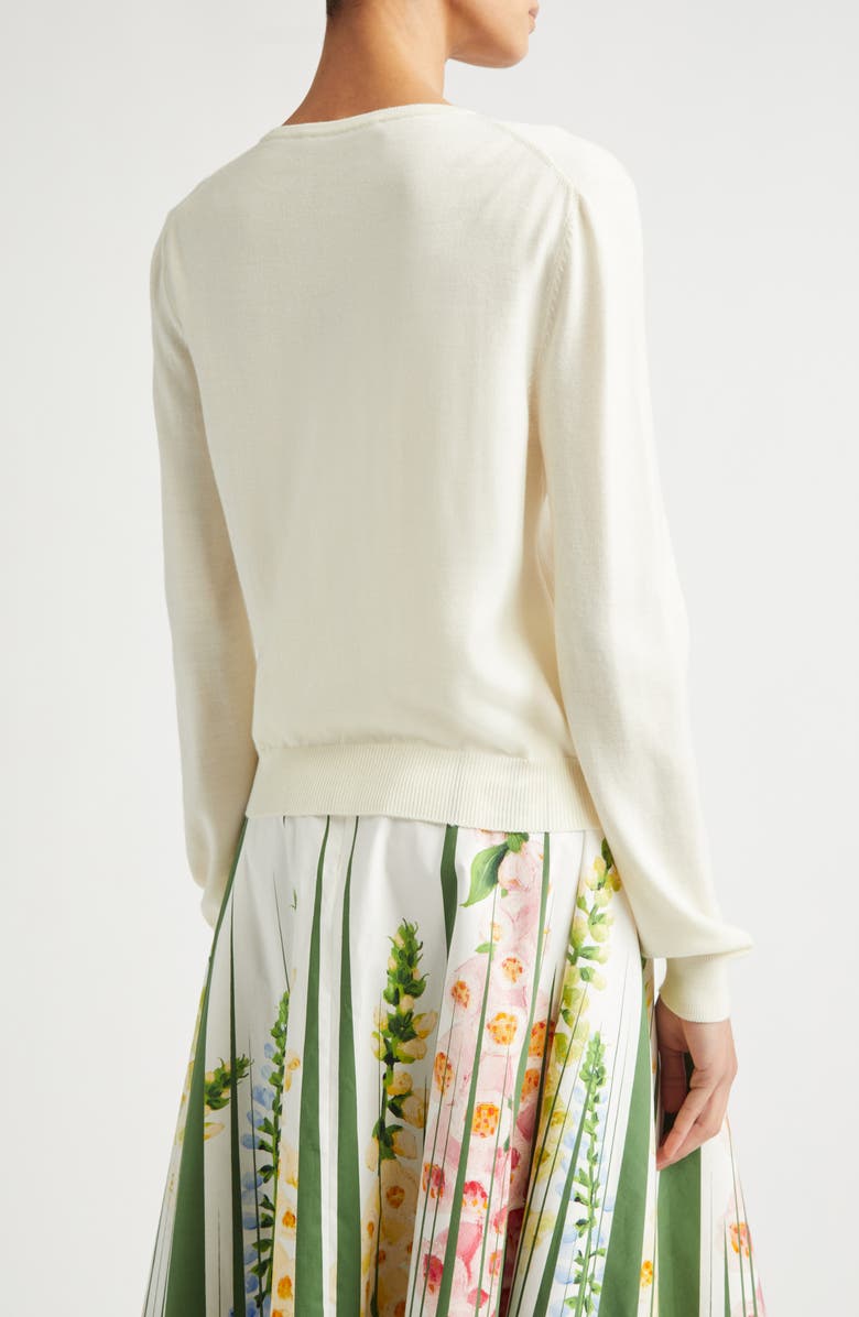 Oscar de la Renta Foxglove Embroidered Virgin Wool Cardigan, Alternate, color, Ivory