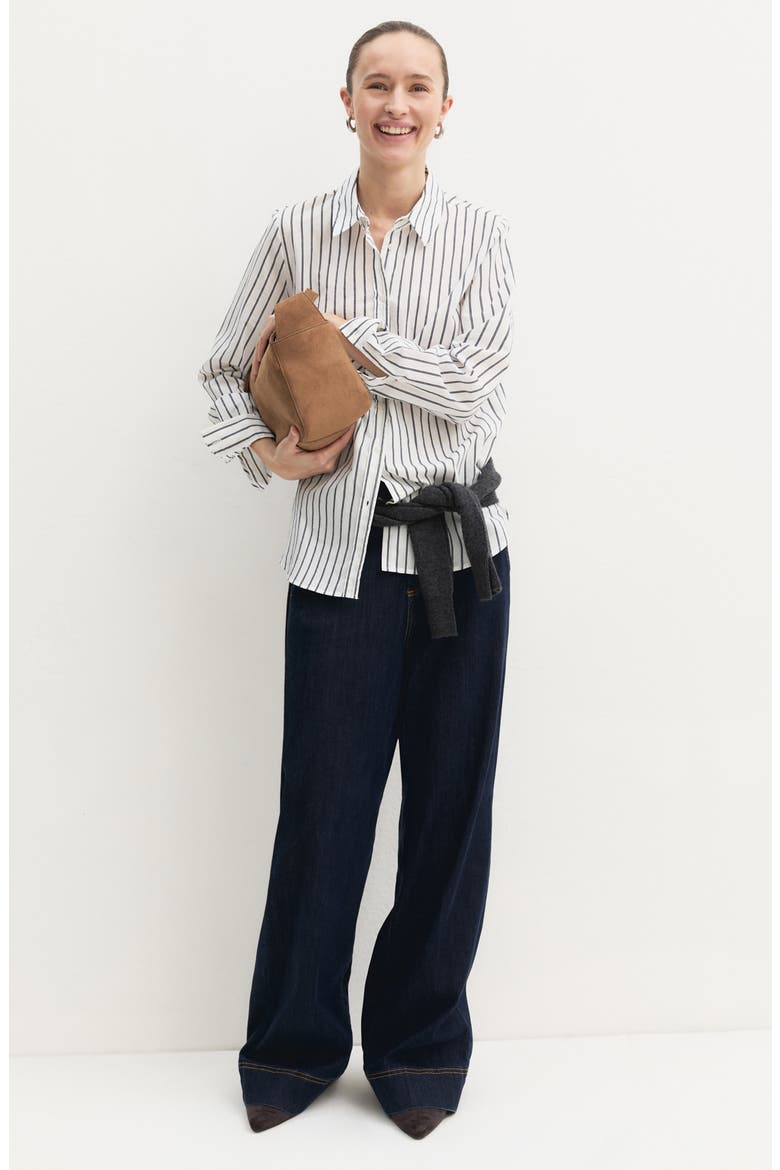 Pinstripe Cotton Blend Button-Up Shirt, Alternate, color, WOOL WHITE PINSTRIPES