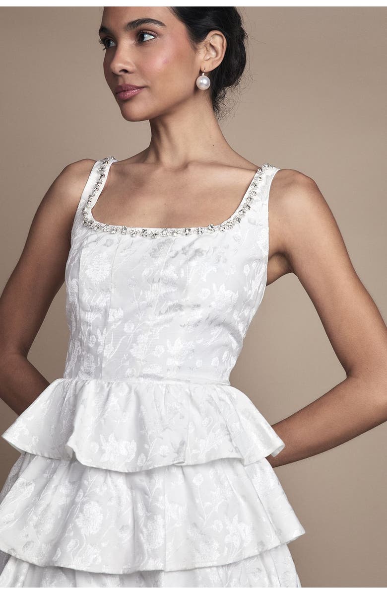 Coast Ruffle Hem Mini Wedding Dress, Alternate, color, Ivory