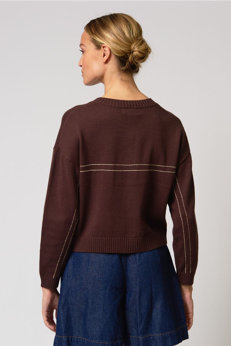 Dean Topstitch Sweater, Alternate, color, Chocolate