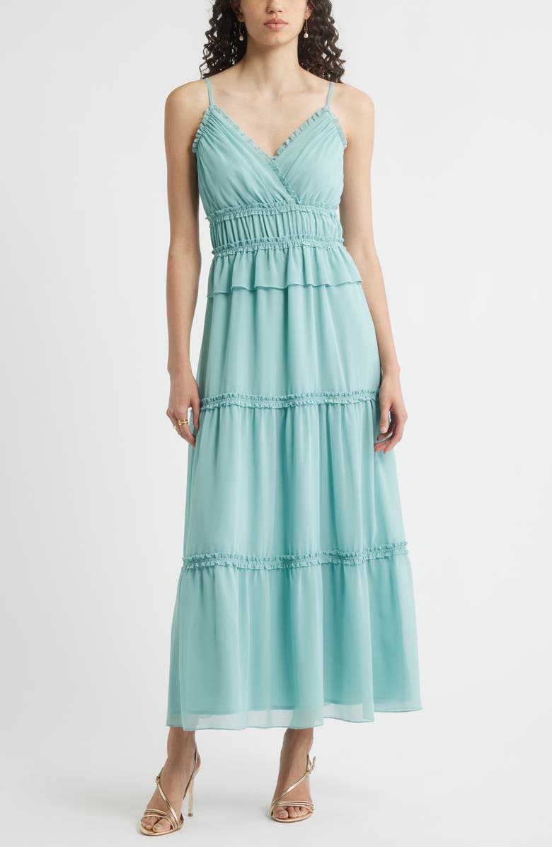 Chelsea28 Micro Ruffle Peplum Maxi Dress, Main, color, Teal Aquifer