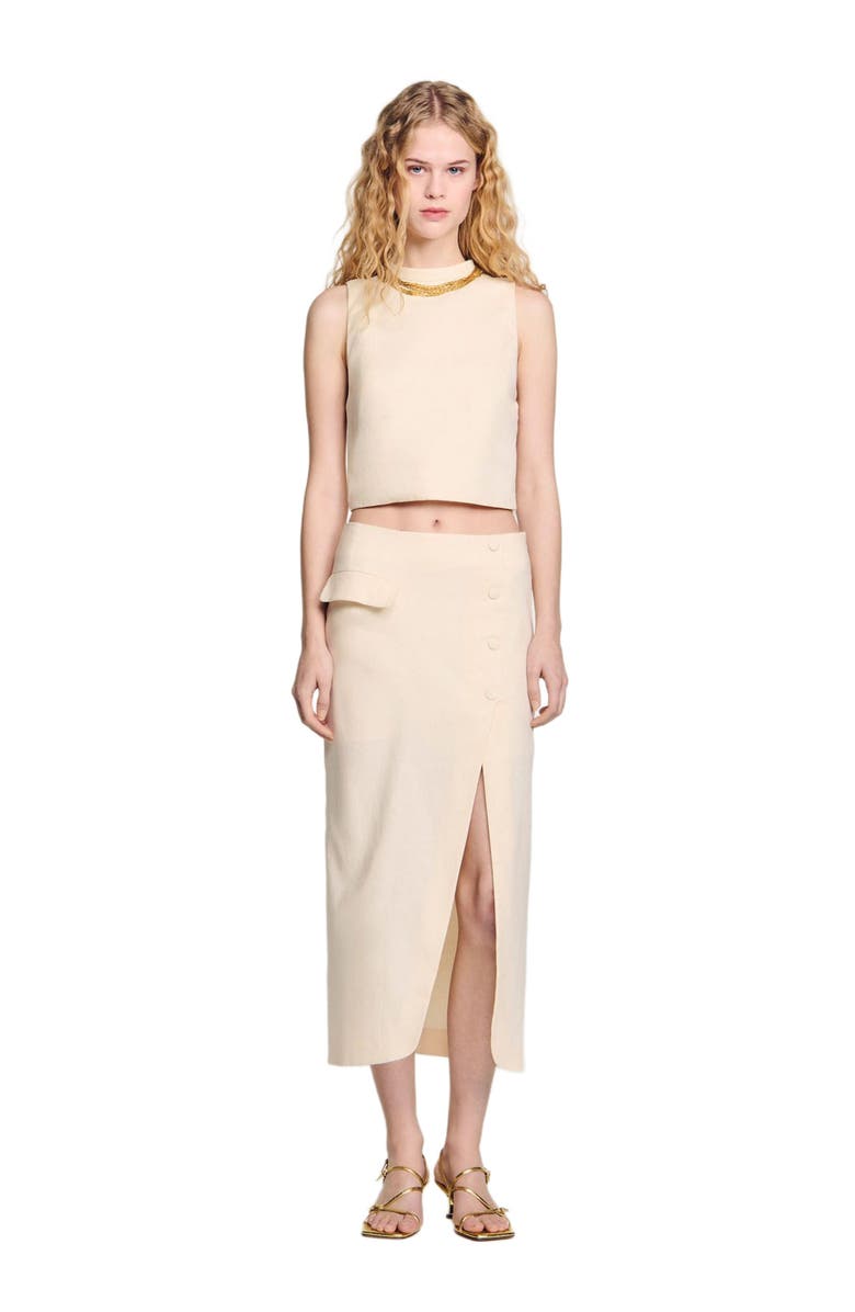 SANDRO Knit crop top with necklace, Alternate, color, 