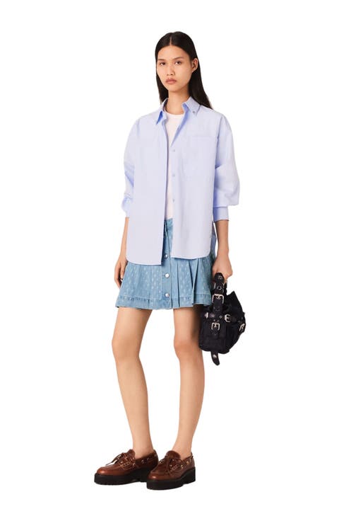 Rhinestone pleated denim skirt