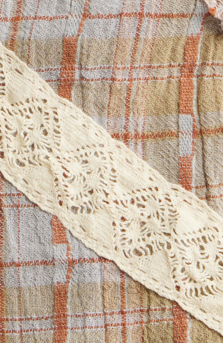 BDG Urban Outfitters Robyn Plaid Ruffle & Lace Trim Button-Up Top, Alternate, color, Brown