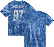 Outerstuff Girls Youth Aidan Hutchinson Blue Detroit Lions Sequin V-Neck Fashion Jersey