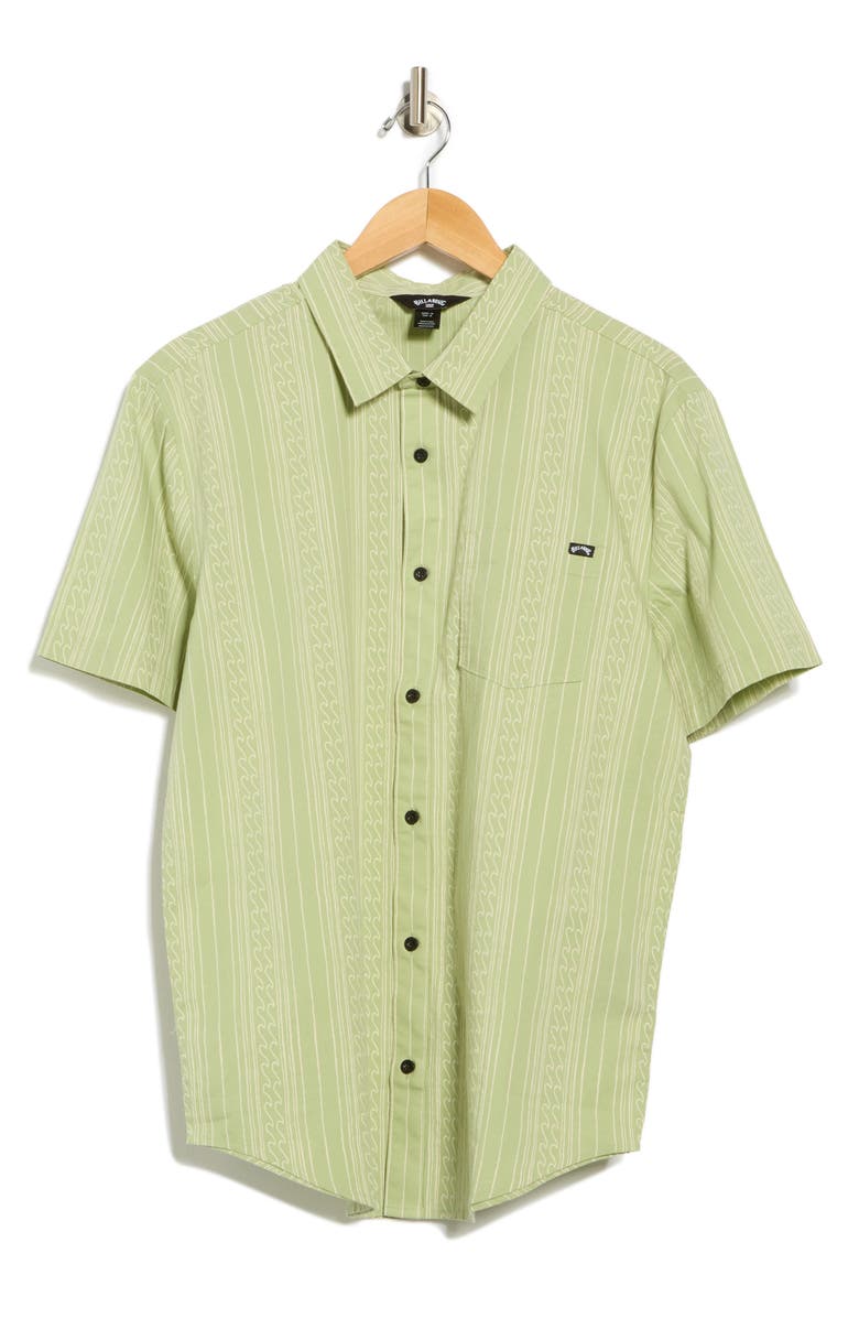 Billabong Low Tide Short Sleeve Cotton Button-Up Shirt, Alternate, color, Sage Frost
