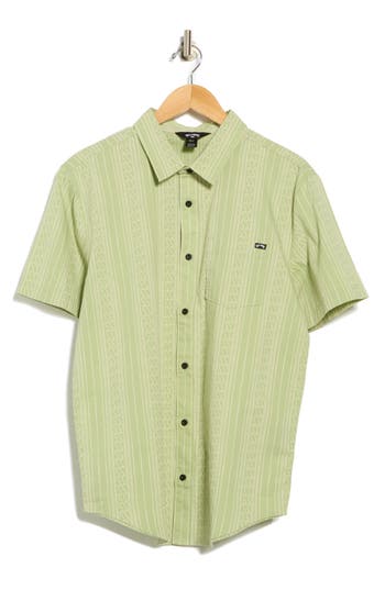 Billabong Low Tide Short Sleeve Cotton Button-up Shirt In Green