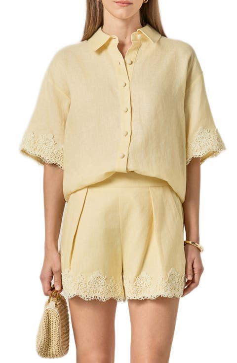 Embroidered Lace Linen Blend Shirt