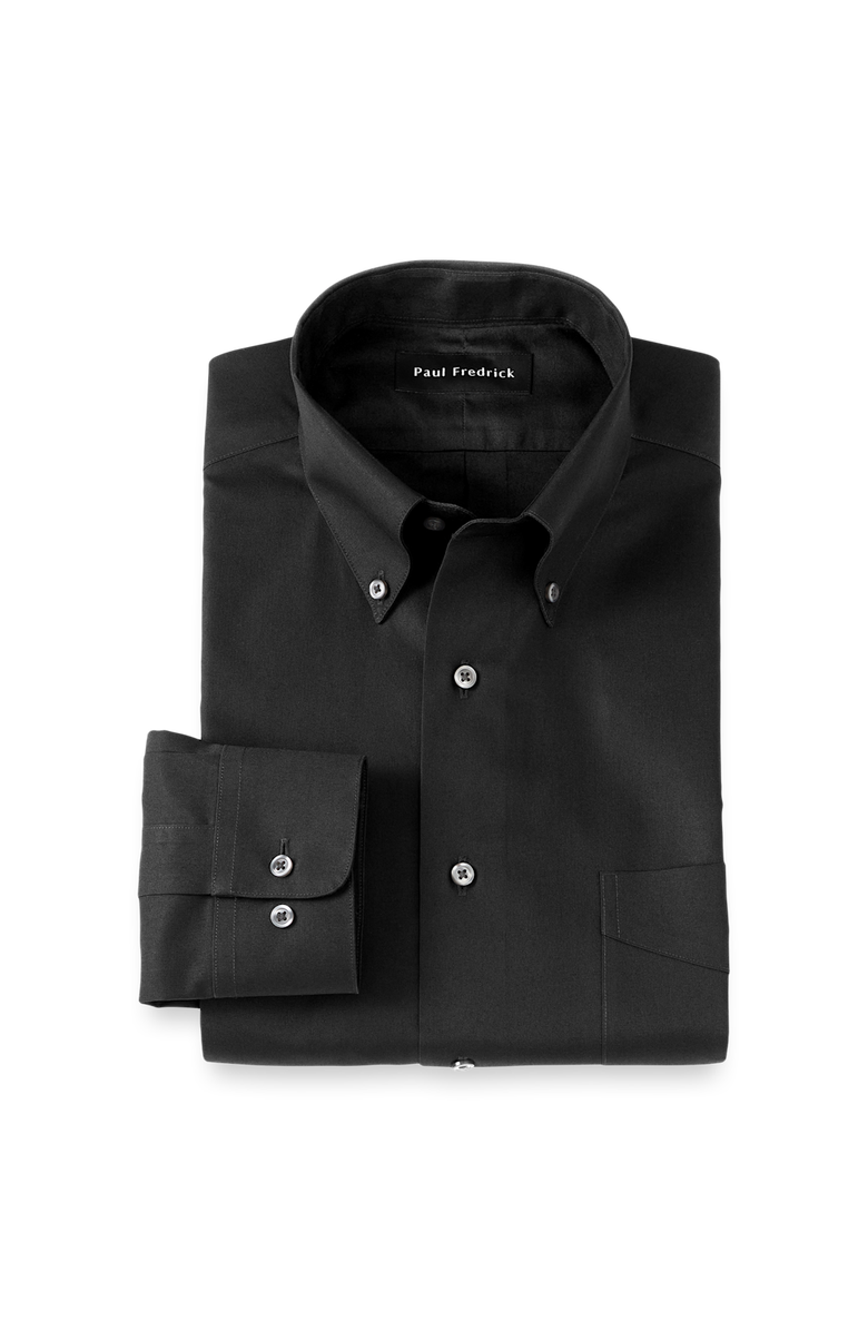 Paul Fredrick Slim Fit Non-iron Cotton Pinpoint Solid Button Down Collar Dress Shirt, Main, color, Black