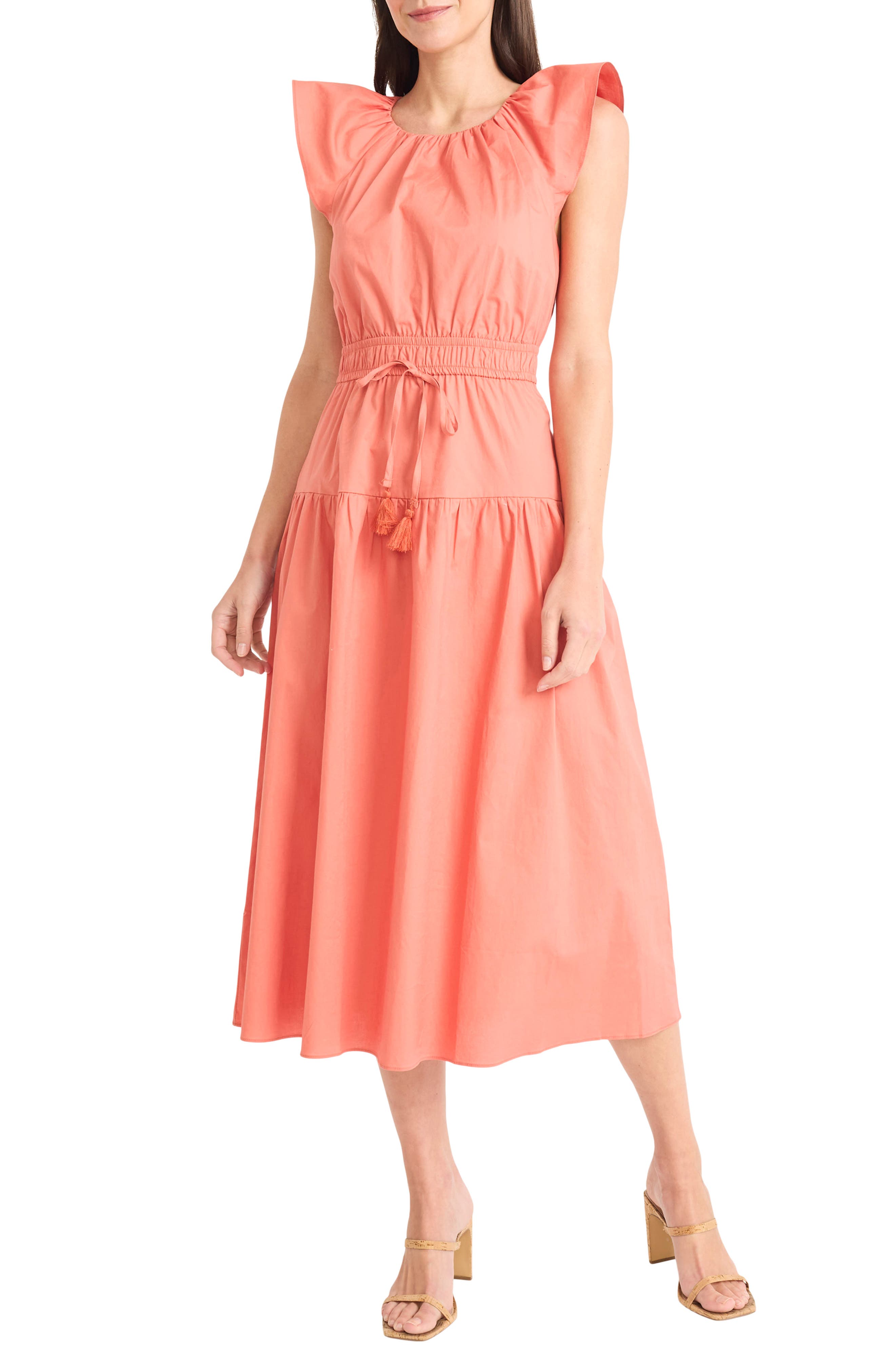 Maggy London Stretch Cotton Tiered Midi Dress