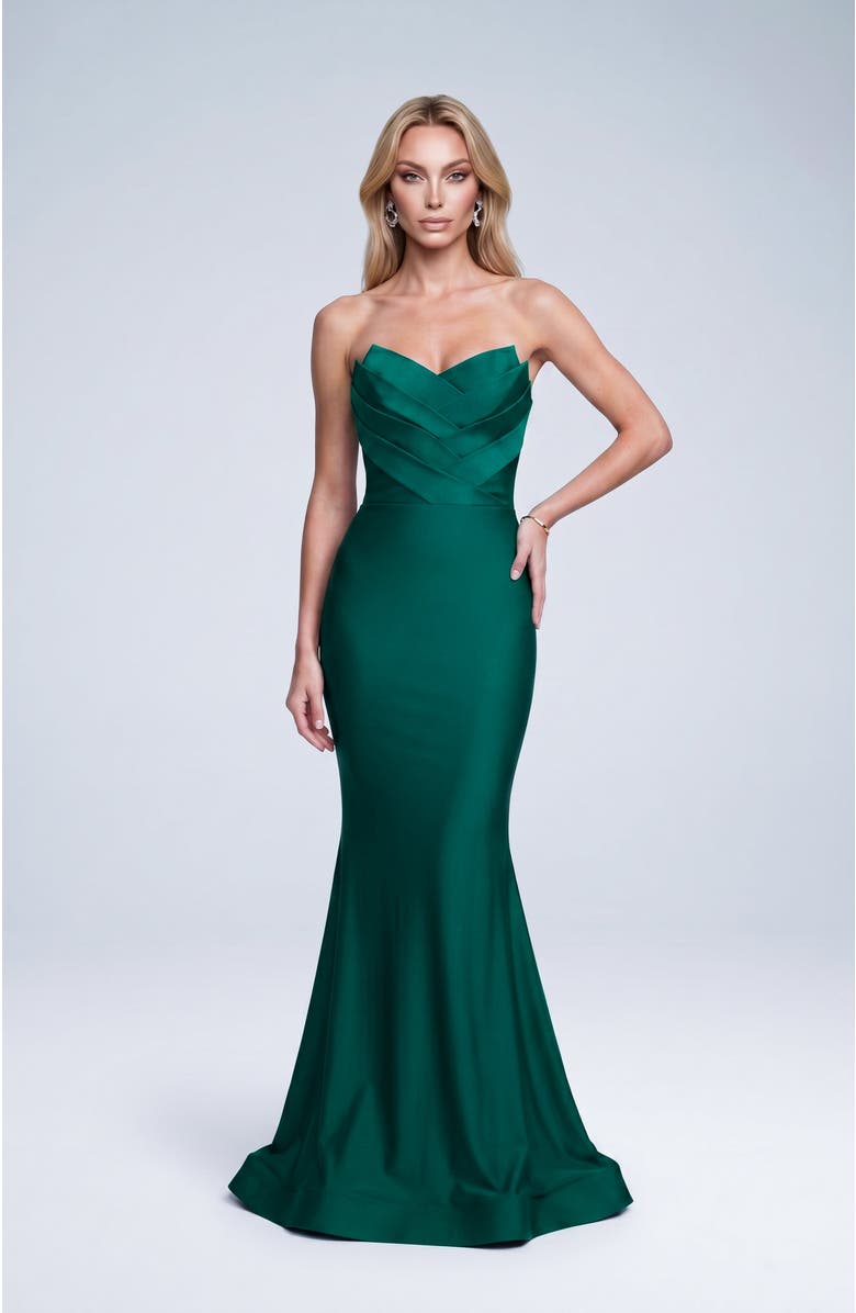 Jessica Angel Strapless Layered Tulip Bodice Mermaid Evening Gown, Alternate, color, Black