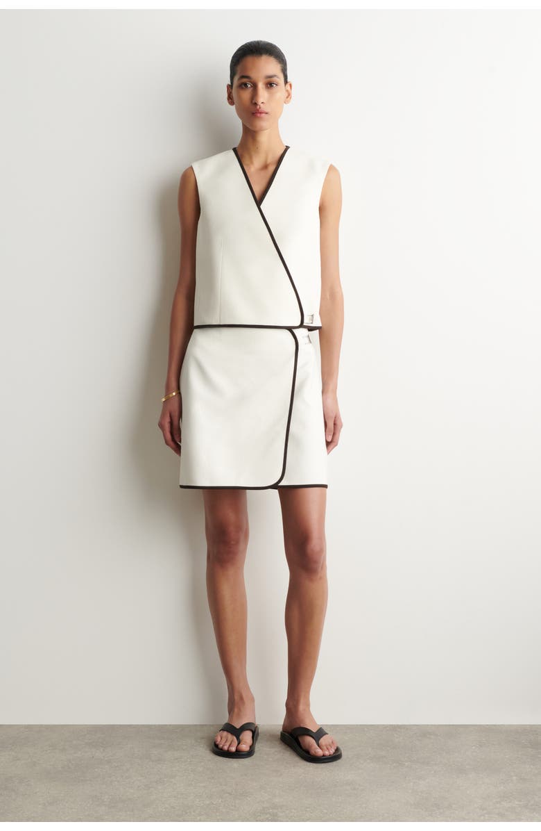 COS Contrast-trimmed Mini Wrap Skirt, Main, color, White / Brown