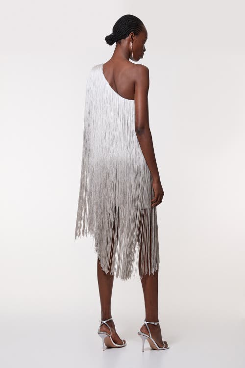 Karen Millen Petite Figure Mini Knit Dress In Silver
