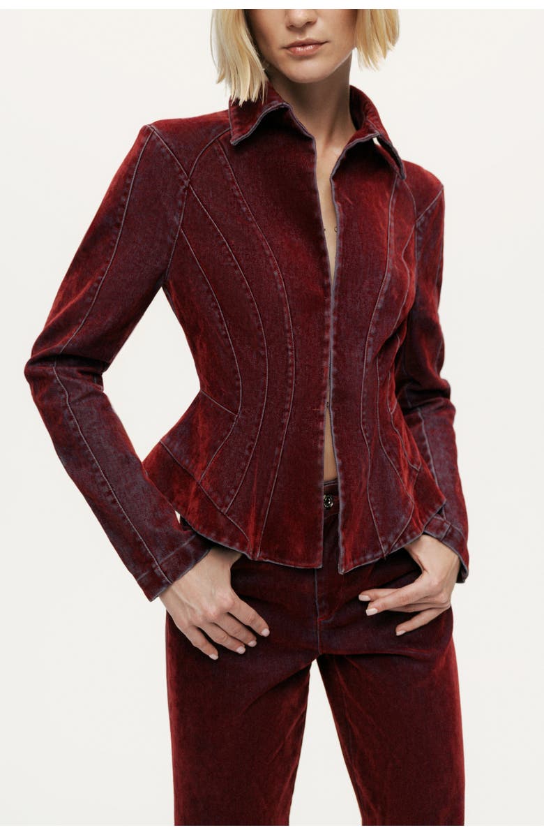 Nocturne Velvet Corset-Seamed Peplum Jacket, Alternate, color, Burgundy