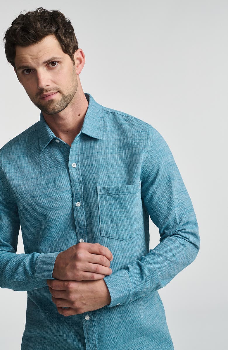 Mavi Jeans Texture Cotton Button-Up Shirt, Alternate, color, Storm Blue